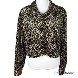 Vtg F.L. Malik Size L Cropped Leopard Mismatched Button Faux Fur Jacket